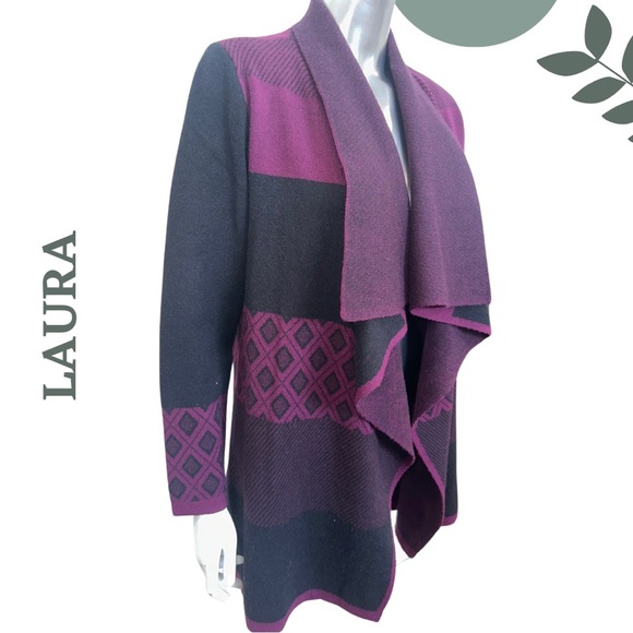 Laura Women's Navy and Purple waterfall Cardigan Sweater Size Small - Picture 2 of 4